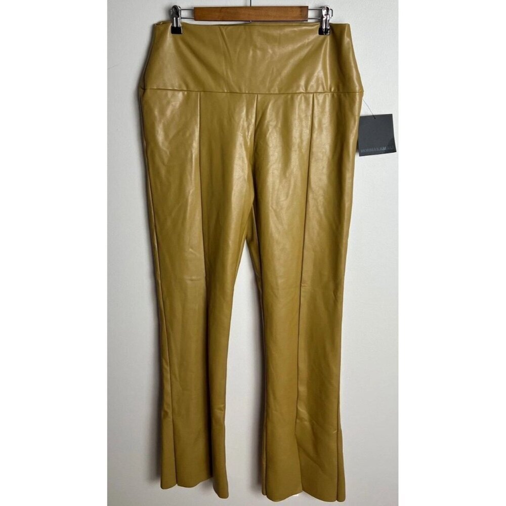 Norma Kamali Spat Legging Woods Mustard Faux Leather Flare Pants XL Women’s